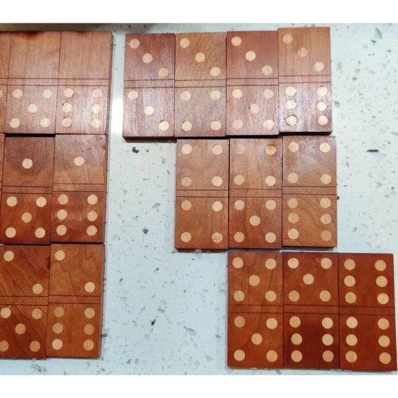 Double 6 Domino Set Natural Polished Wooden Tiles & Box Hand Crafted 28 Pieces - Picture 3 of 8